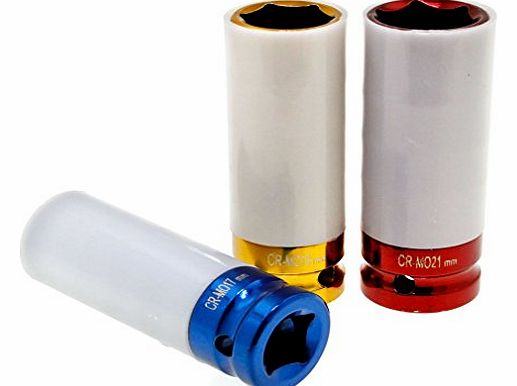 Micro Trader 3 X 1/2`` Thin Wall Deep Impact Alloy Socket Set Wheel Drive 17mm 19mm 21mm New