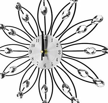 Micro Trader 33CM HANDCRAFTED DIAMANTE JEWELLED CRYSTAL DAISY SILVER WALL CLOCK