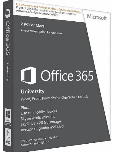 Microsoft Office 365 University, Licence Card, 1 User, 2 Computers, 4 Years (PC/Mac)