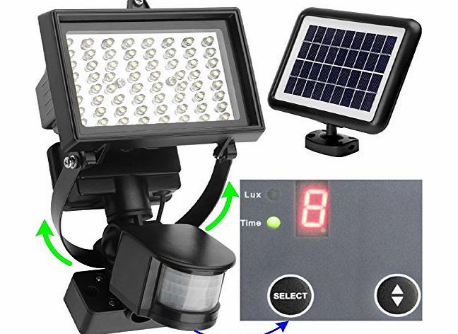 MicroSolar - 80 LED - Lithium Batterty - Digitally Adjustable TIME amp; LUX with Button - Vertically and Horizontally Adjustable Light Fixture - Designed for UK Weather - Aluminum Light Fixture - Sol