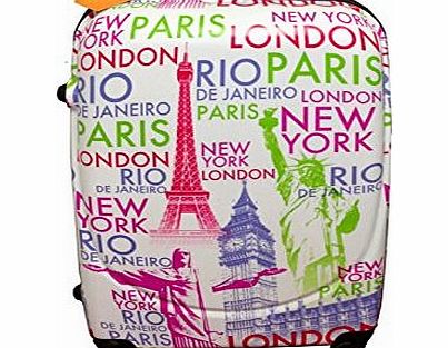 MID UK New Hard Shell Expandable 4 Wheels Spinner Luggage Trolley Case Cabin Carry on Hnad (24``, White Paris)