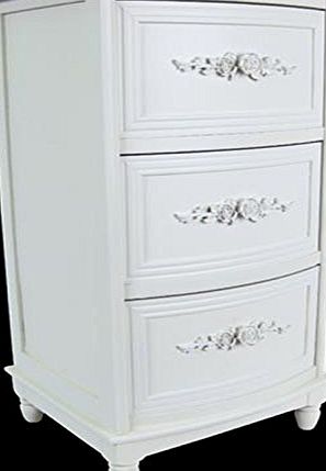 Middle-England Shabby Chic White Chest Of 3 Drawers Cabinet Bedside/Side/Lamp Table