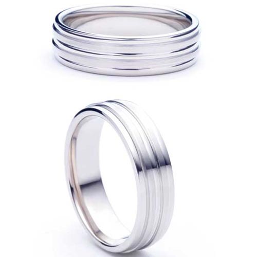 6mm Medium Flat Court Miele Wedding Band Ring In Platinum