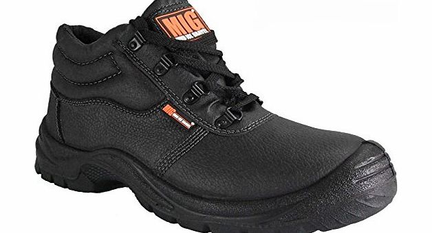 MIG / MUD ICE GRAVEL Mens Steel Toe Cap Leather Safety Work Boots With Midsole Sizes 7 to 12 UK By MIG - WORK WALKING CASUAL (13 UK, Black)