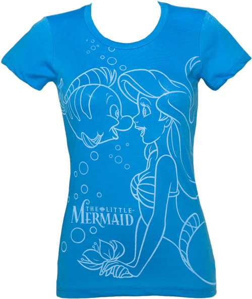 Ariel and Flounder Nose Kiss Ladies Little Mermaid T-Shirt from Mighty Fine