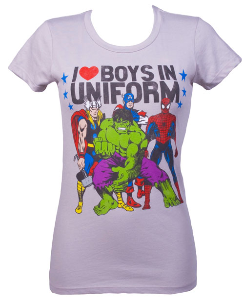 Mighty Fine I Love Boys In Uniform Ladies Marvel T-Shirt from Mighty Fine