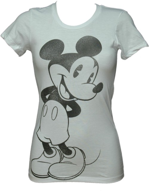 Mighty Fine Ladies Classic Black and White Mickey Mouse T-Shirt from Mighty Fine