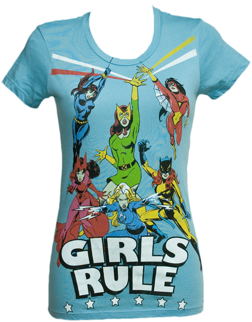Mighty Fine Supergirls Rule Ladies Marvel Comics T-Shirt from Mighty Fine