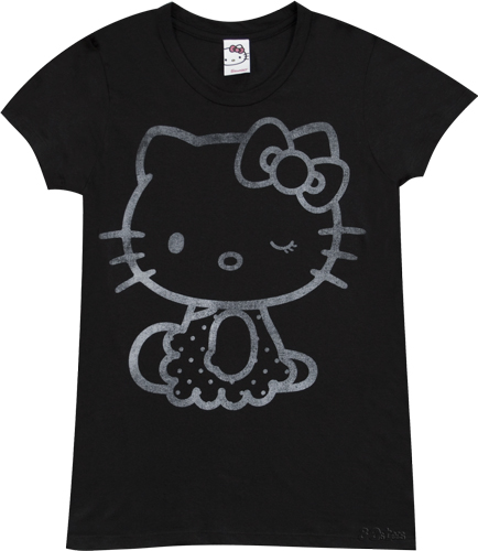 Winking Hello Kitty Ladies Black T-Shirt from Mighty Fine