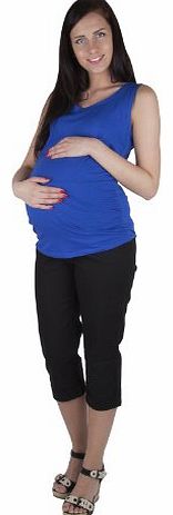 Maternity Cropped Trousers Over Bump ADJUSTABALE (L, Black)