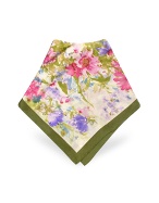 Watercolor Style Floral Print Silk Square Scarf