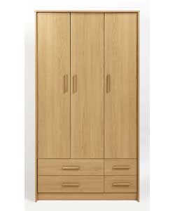 3 Door 4 Drawer Wardrobe - Oak Finish