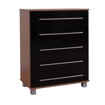 5 Drawer Chest Walnut Effect and Gloss Black