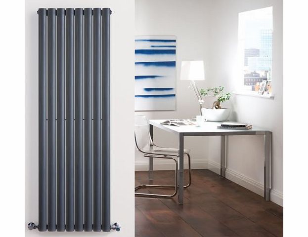 Milano Aruba - Anthracite Vertical Designer Radiator 1600mm x 472mm Double Panel - Oval Vertical Column Rad - Luxury Central Heating Radiators Fixing Brackets included - 15 YEAR GUARANTEE!