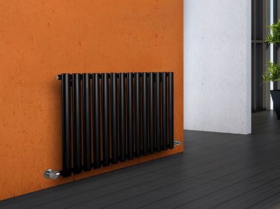 Milano Aruba - Luxury Black Horizontal Designer Radiator 635mm x 834mm - Single Panel Oval Vertical Column Rad - Luxury Central Heating Radiators - Fixing Brackets included - 15 YEAR GUARANTEE