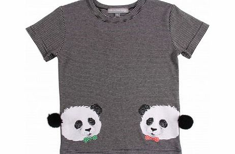 Milk on the Rocks Panda Twins striped T-Shirt Noir `2 years,4