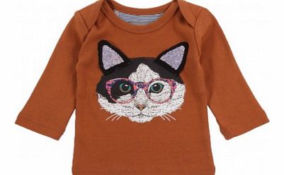 Milk on the Rocks Smart Cat T-shirt Brown `6 months,12 months,18