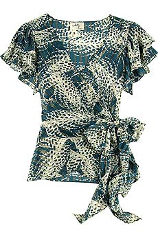 Milly Exclusive feather print silk wrap top