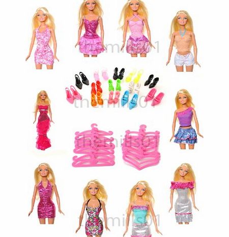 Millys Shop 36 Pieces Of Barbie Doll Accessories Set, Dresses, Shoes amp; Hangers By Millys Shop
