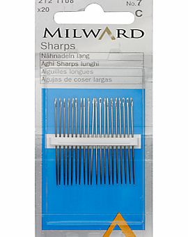 Milward Sharps Sewing Needles, Size 7, Pack of 20