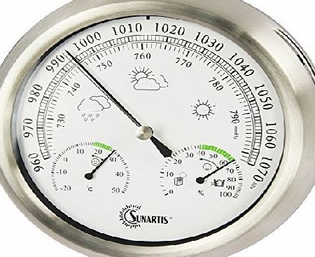 Mingle Instruments GmbH Europe Sunartis THB367 Outside Weather Station with Stainless Steel Frame and Thermometer Hygrometer and Ba