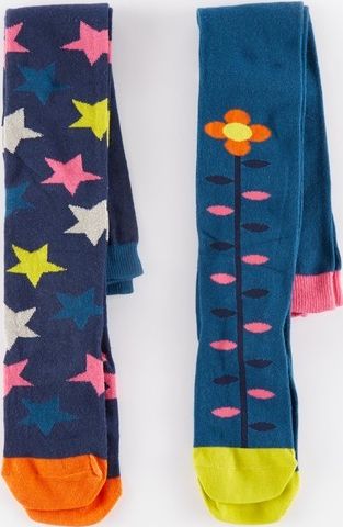Mini Boden, 1669[^]35004456 2 Pack Patterned Tights Multi Star/Flower Stem