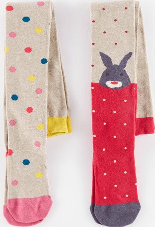 Mini Boden, 1669[^]35004100 2 Pack Patterned Tights Rabbit/Multi Spot Mini