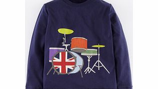 Mini Boden Big Print T-shirt, Navy Drums,Cloud Guitar