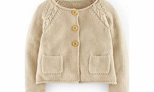 Mini Boden Cable Cardigan, Oatmeal Marl,Soft Navy,Hot Coral