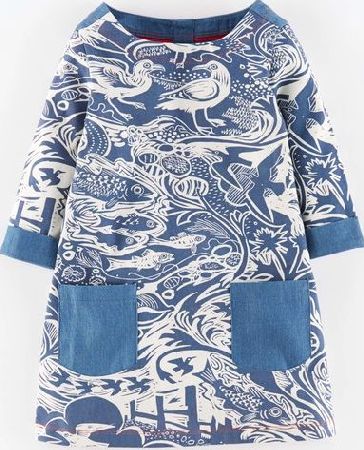 Mini Boden Chambray Jersey Tunic Coastal Blue Mark Hearld