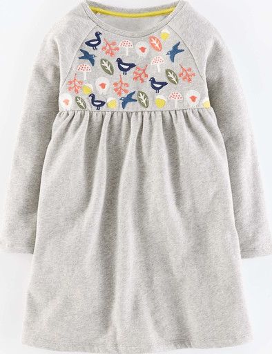 Mini Boden Cosy Embroidered Dress Grey Mini Boden, Grey
