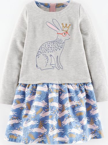 Mini Boden Cosy Woodland Dress Grey Marl Bunny Mini Boden,