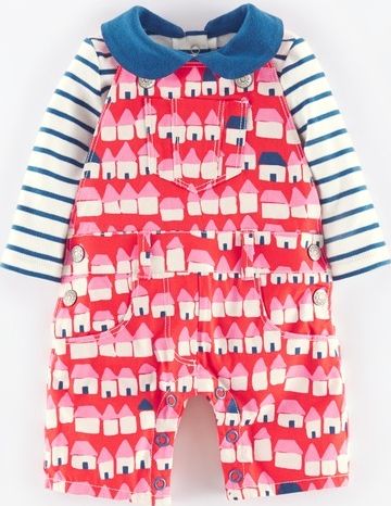 Mini Boden Dungaree and Collar Body Set Washed Red