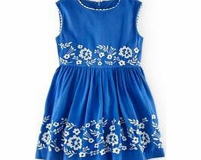 Mini Boden Embroidered Dress, Polka Blue Flowers,Snowdrop