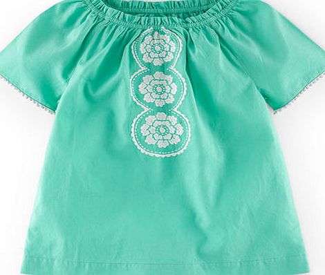 Mini Boden Embroidered Folk Top, Green 34596874