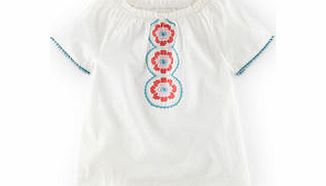 Mini Boden Embroidered Folk Top, Snowdrop Flowers,Regatta