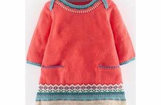 Mini Boden Fair Isle Knitted Dress, Bright Coral/Oatmeal