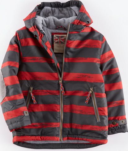 Mini Boden Fleece Lined Anorak Graphite/Red Stripe Mini