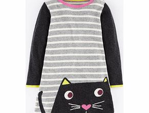 Mini Boden Fun Knitted Dress, Grey Melange Cat,Regal Purple
