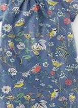 Mini Boden Fun Printed Dress, Regatta Blue Garden Birds