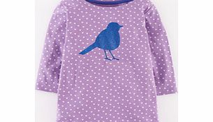 Mini Boden Glittery Graphic T-shirt, Dusty Purple Bird,Grey