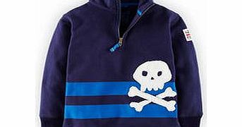 Mini Boden Half Zip Sweatshirt, Navy Skull,Red/Paradise