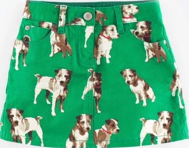 Mini Boden Heart Pocket Jean Skirt Green Photographic Dogs