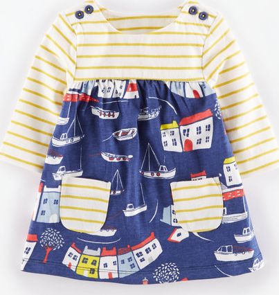 Mini Boden Hotchpotch Jersey Baby Dress Coastal Town/Yellow