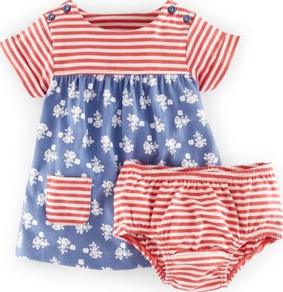 Mini Boden Hotchpotch Jersey Dress Regatta Blue Sprig/Hot