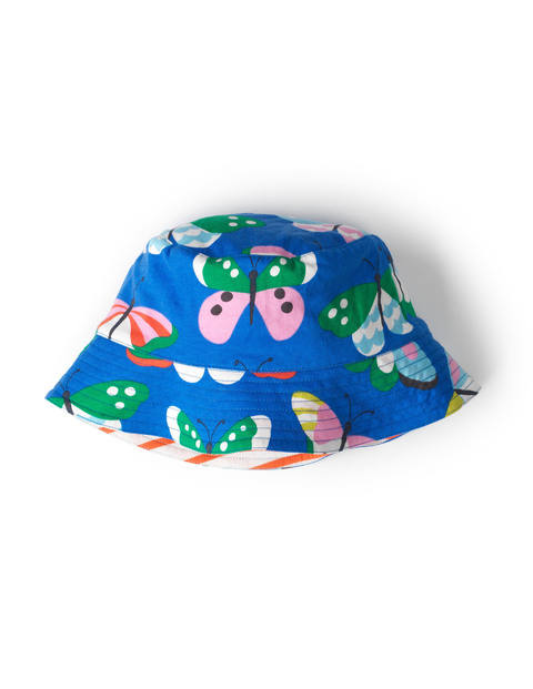 Mini Boden Jersey Reversible Hat Polka Blue/Butterfly Mini