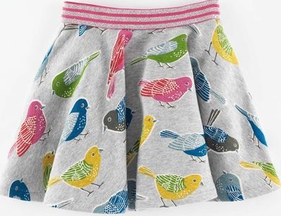Mini Boden Jersey Twirly Skirt Grey Marl Birds Mini Boden,