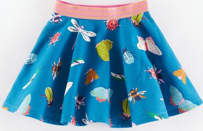 Mini Boden Jersey Twirly Skirt Peacock Blue Beautiful Bugs