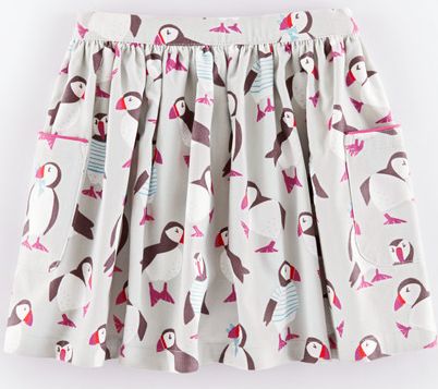 Mini Boden Pretty Printed Skirt Light Grey Puffins Cord