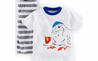 Mini Boden Printed Pyjamas, Ash Walrus,Flame Seagull,Navy